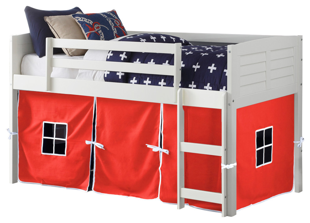 Louver Low Loft White W/Red Tent Kit Transitional Loft Beds by Virventures Houzz