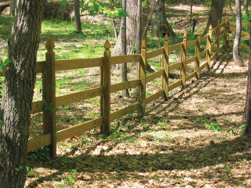 Aménagement d'un jardin arrière classique avec une clôture en bois.