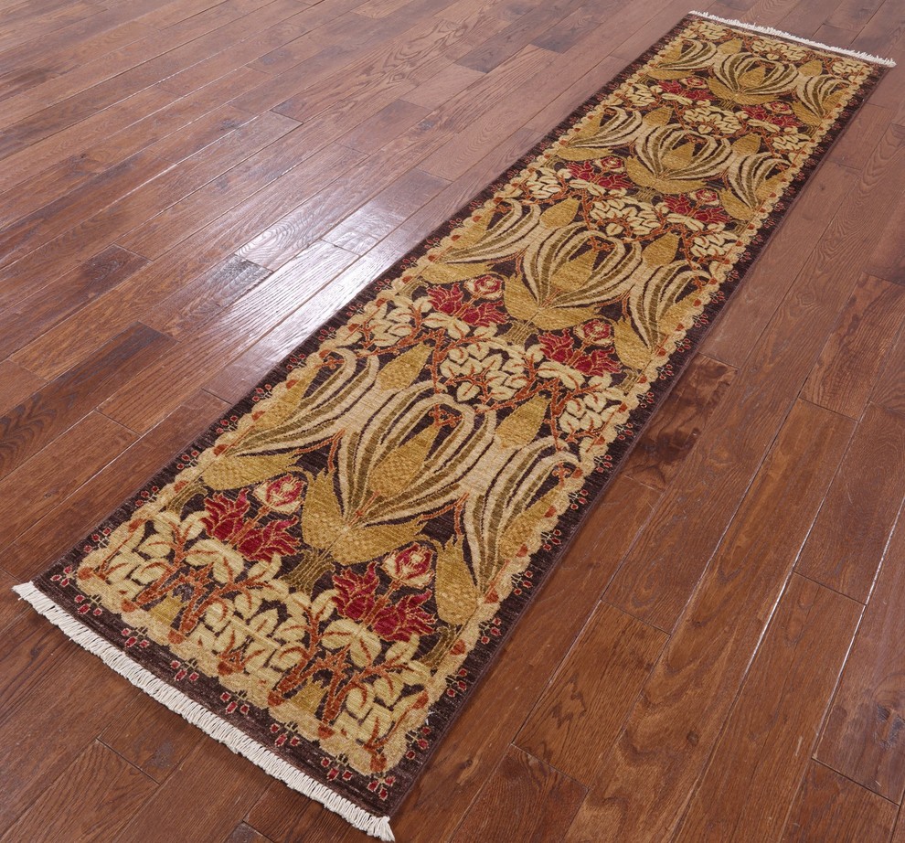 2'5"x9'9" Runner William Morris Wool Rug, Q1792, 2'5"x9'9" Craftsman