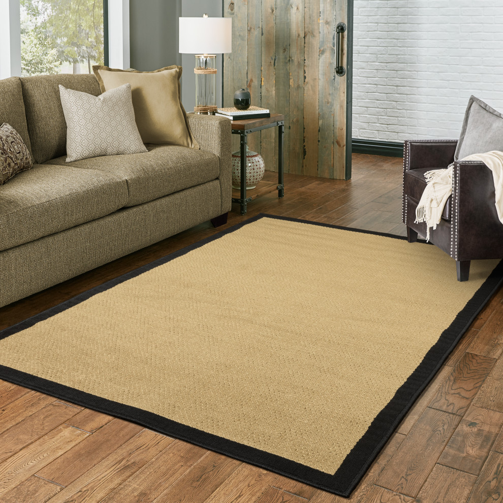 Malibu Indoor and Outdoor Outdoor Beige and Black Rug, 5'3"x7'6" Contemporary Outdoor Rugs