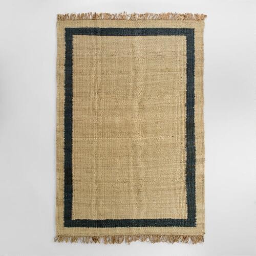 Navy Bordered Woven Jute Area Rug