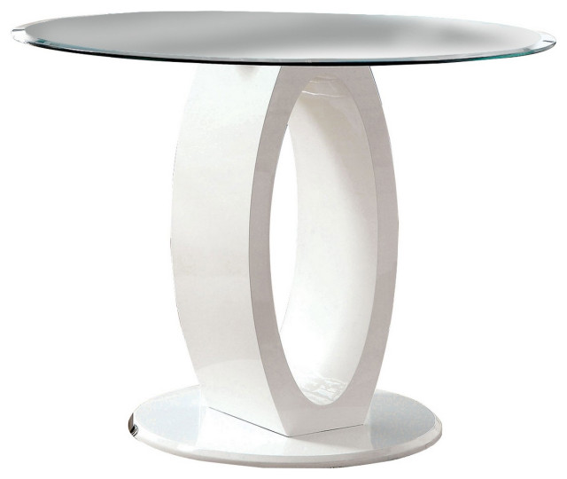 Round Glass Top Counter Height Table With Oval Shaped Base, White