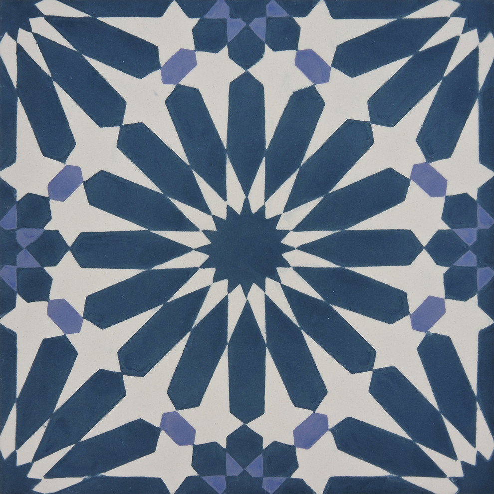 Alhambra Handmade Cement Tile, Navy Blue/Purple, Sample