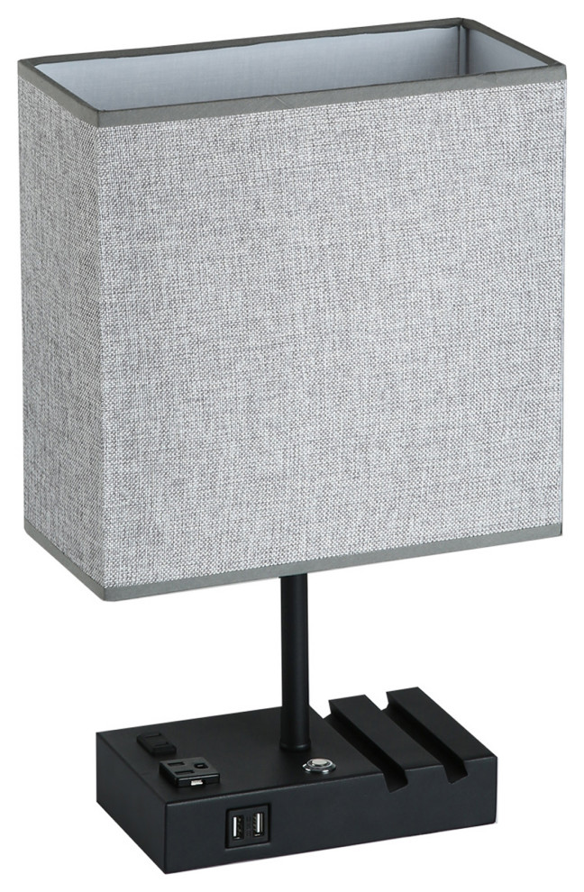 Offex 17" Grey Table Lamp with USB Port and Charging Dock