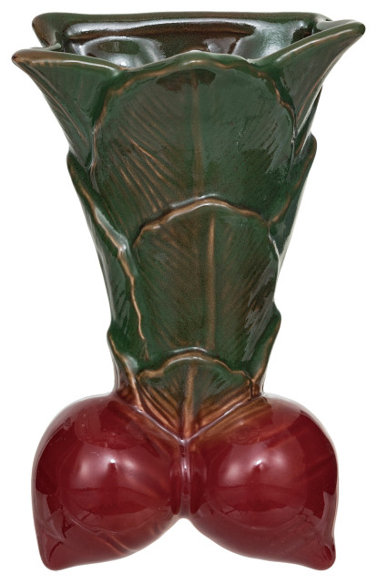 Embossed Stoneware Radish Shaped Wall Vase Planter, Green and Red