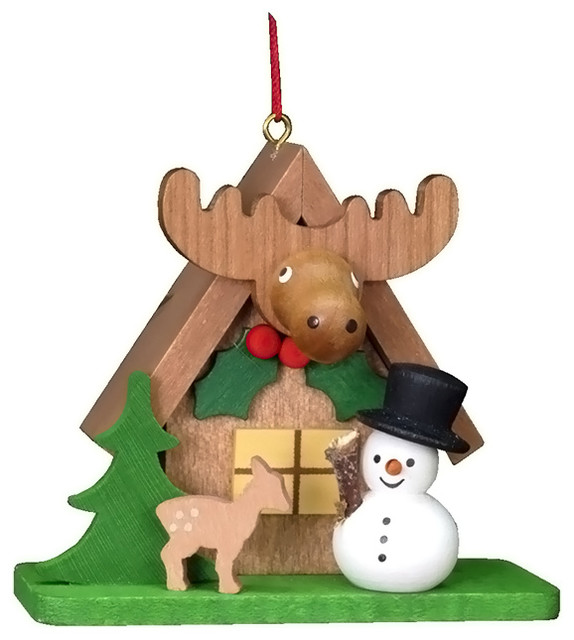 Christian Ulbricht Ornament- Snowman With Elk House