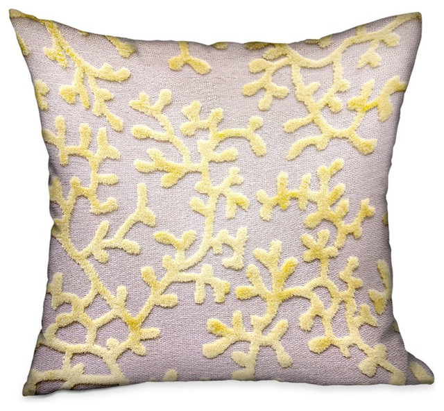 Lemon Reef Yellow, Cream Floral Luxury Throw Pillow Double Sided, 24"x24"
