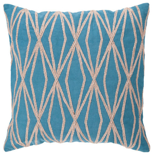 22-Inch Square Ocean Blue and Desert Sand Patterned Cotton Pillow Cover with Dow