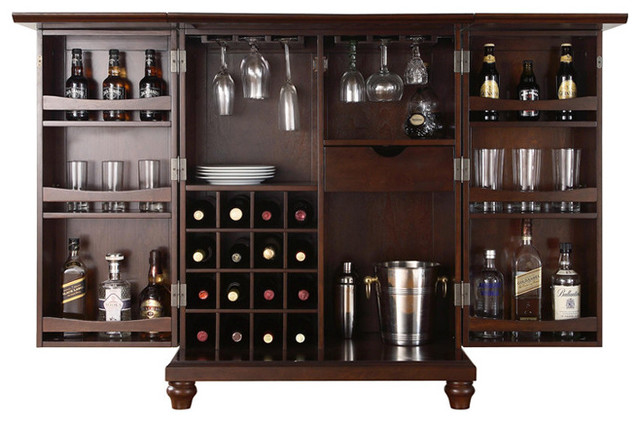 Cambridge Expandable Bar Cabinet, Vintage Mahogany Finish