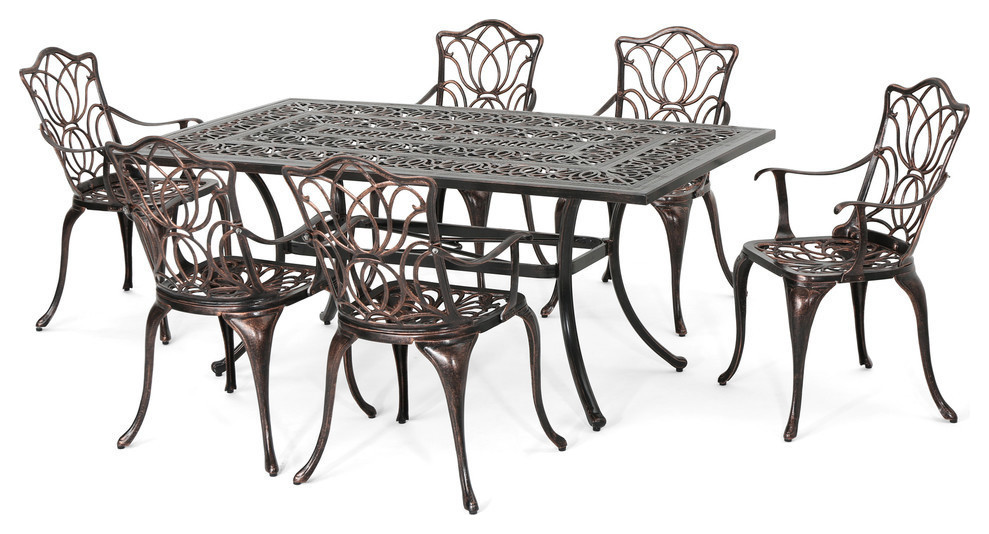 Christopher Knight Home Barbara Outdoor 4-Seater Cast Aluminum Round-Table Dining Set Shiny Copper 
