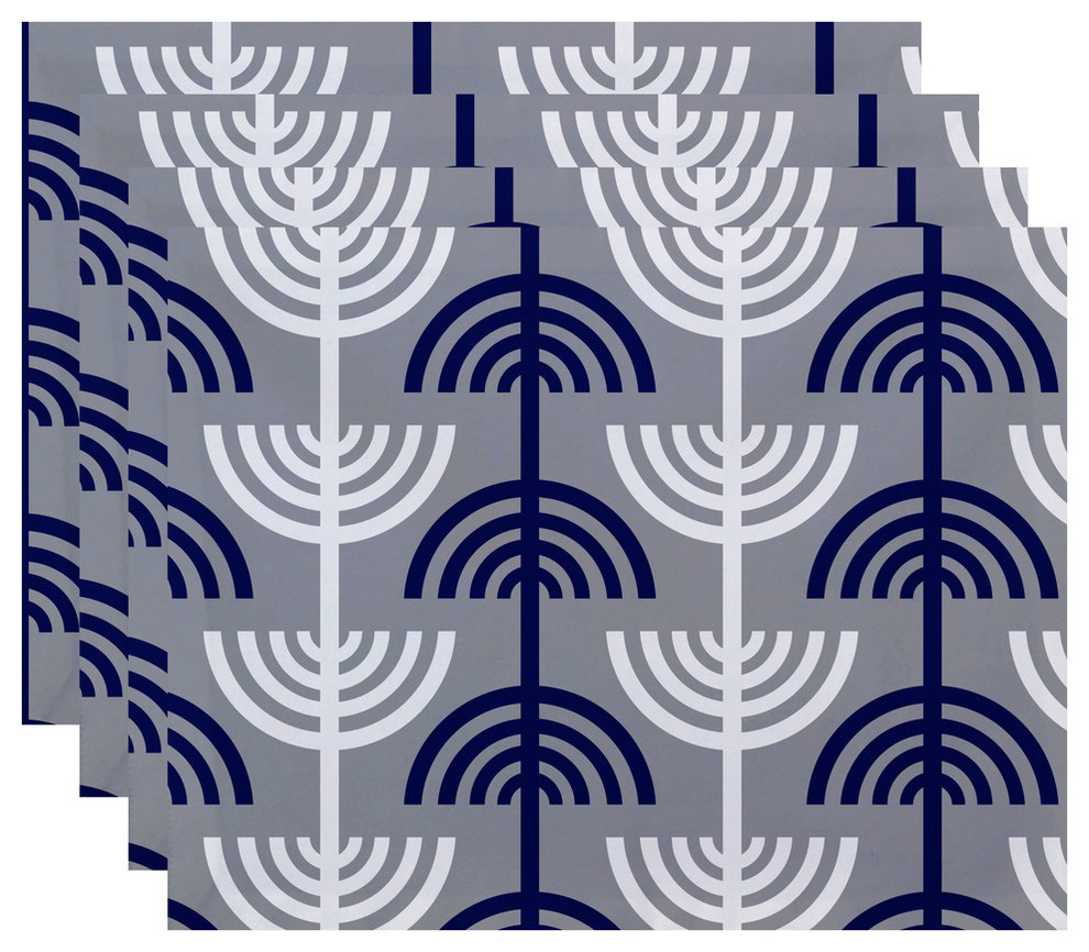 Menorah Abstract, Holiday Stripe Print Placemats, Light Gray, Set of 4