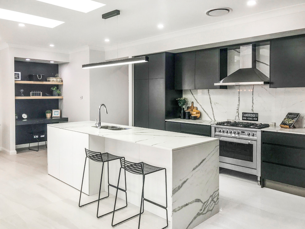 Inspiration for a contemporary galley kitchen in Sydney with black cabinets.