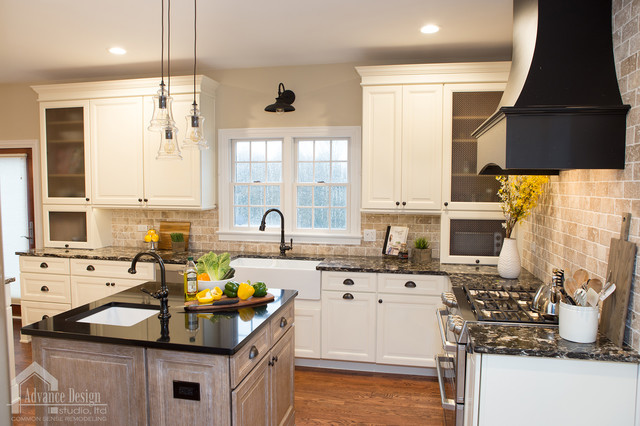 Black + white + brick kitchen country-kitchen