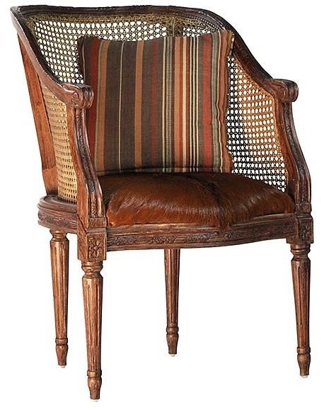 Ravi Hardwood Frame Armchair in Woven cane and short hair pelt cushion