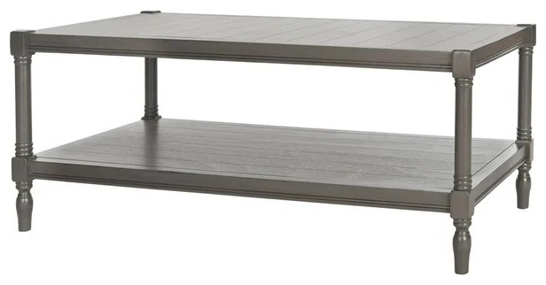 Farmhouse Coffee Table, Grooved Design With Turned Legs and Bottom Open Shelf
