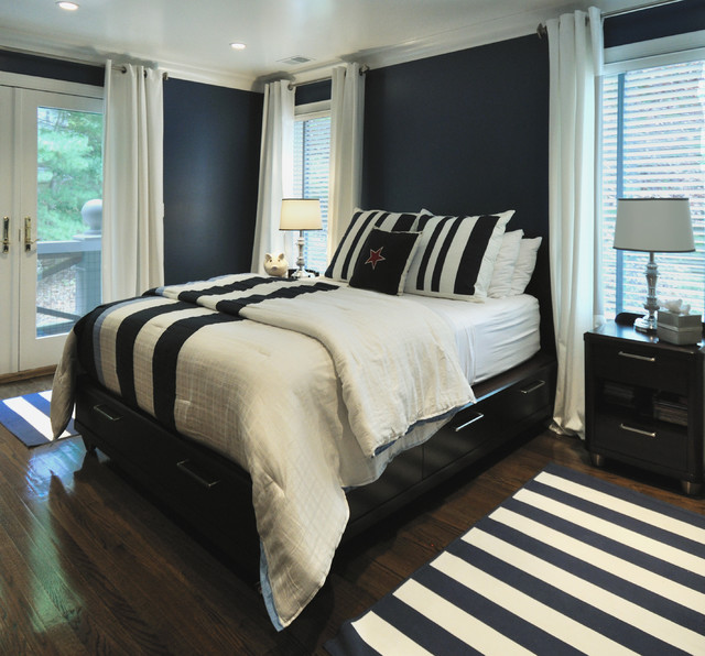  Navy  and White  bedroom  Contemporary Bedroom  Miami 