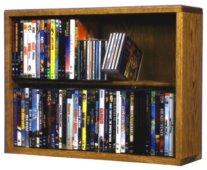 Solid Oak 2 Row Dowel Dvd Tower Transitional Media Racks
