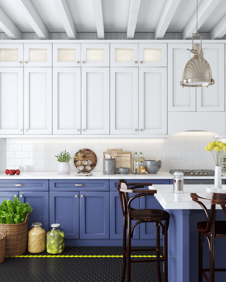 Contemporary blue & white kitchen