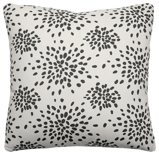 Fireworks Pillow, Black On OffWhite, 22" X 22", 22" X 22