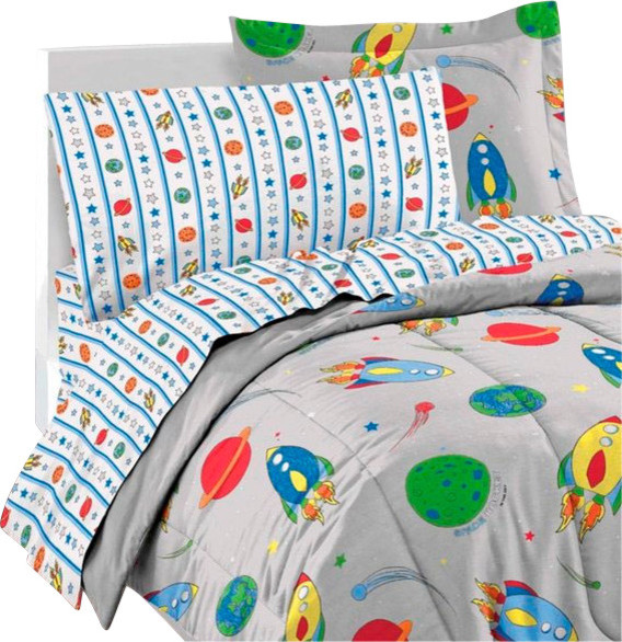 Space Rocket Ship Comforter Sheets Sham Twin Bedding