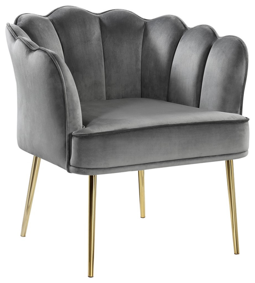 Jackie Gray Velvet Accent Chair with Gold Legs Midcentury Armchairs