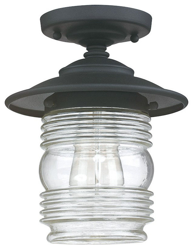 Capital Lighting Creekside 1 Light Outdoor Ceiling, 10", Black, Clear