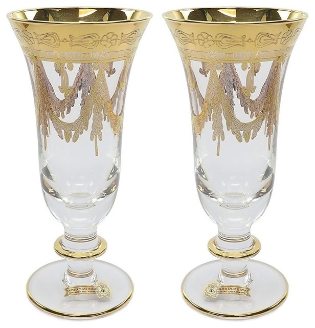Interglass Italy 2pc Luxury Crystal Glasses, 24K Gold-Plated (Champagne)