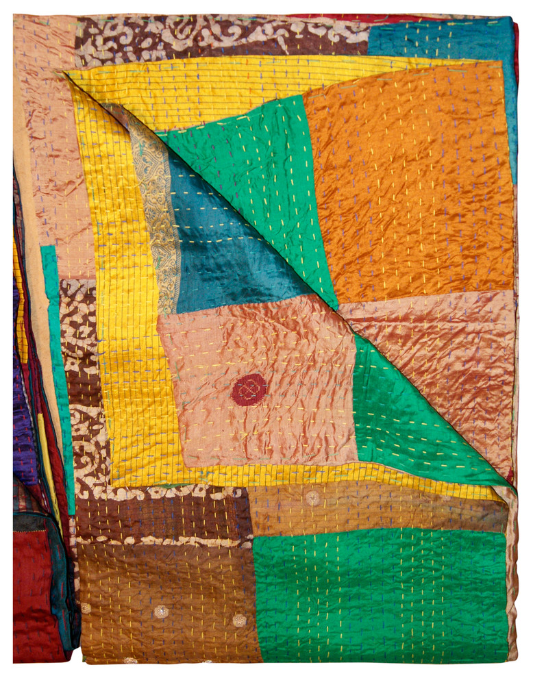 100 Silk Kantha Throw, Multi, 50"x70" Contemporary Throws by LIFESTYLE GROUP DISTRIBUTION