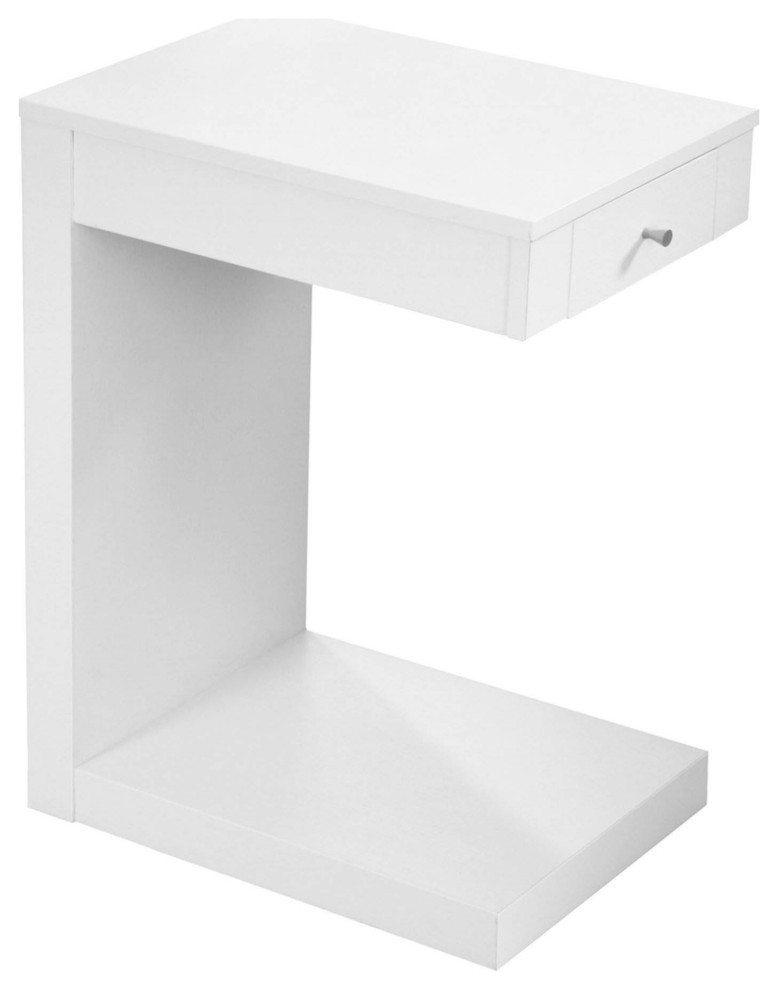 Offex Contemporary White Accent Table with a Drawer Modern Side