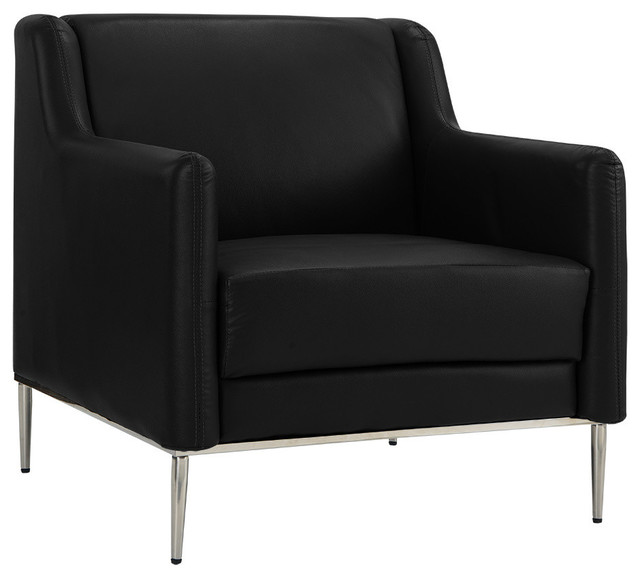 Modern Classic Leather Match Arm Chair Accent Metal Legs Black