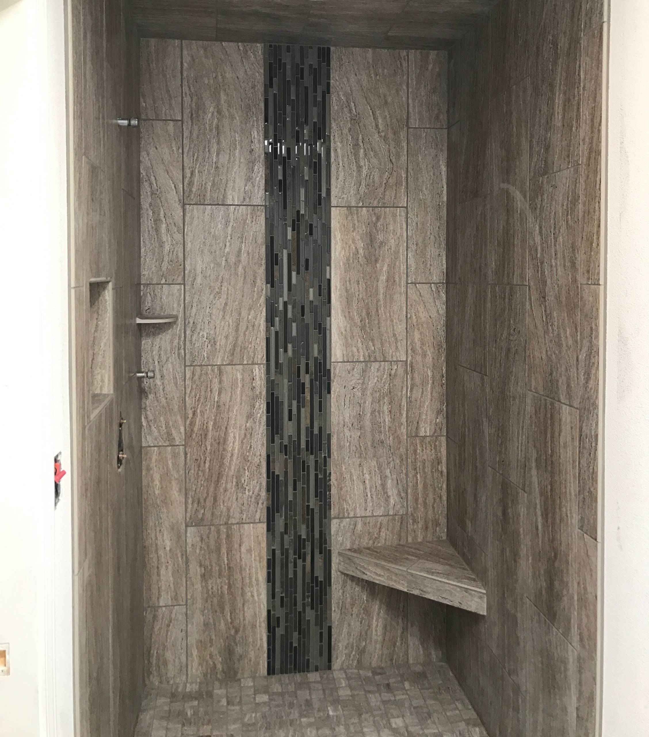 Transitional Shower with Waterfall Mosaic -Stockton, CA