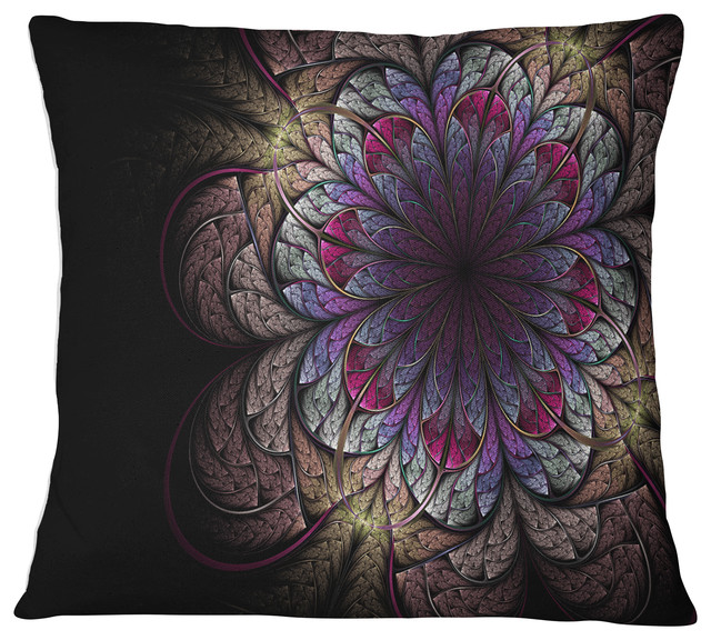 Brown And Blue Soft Fractal Flower Floral Throw Pillow
