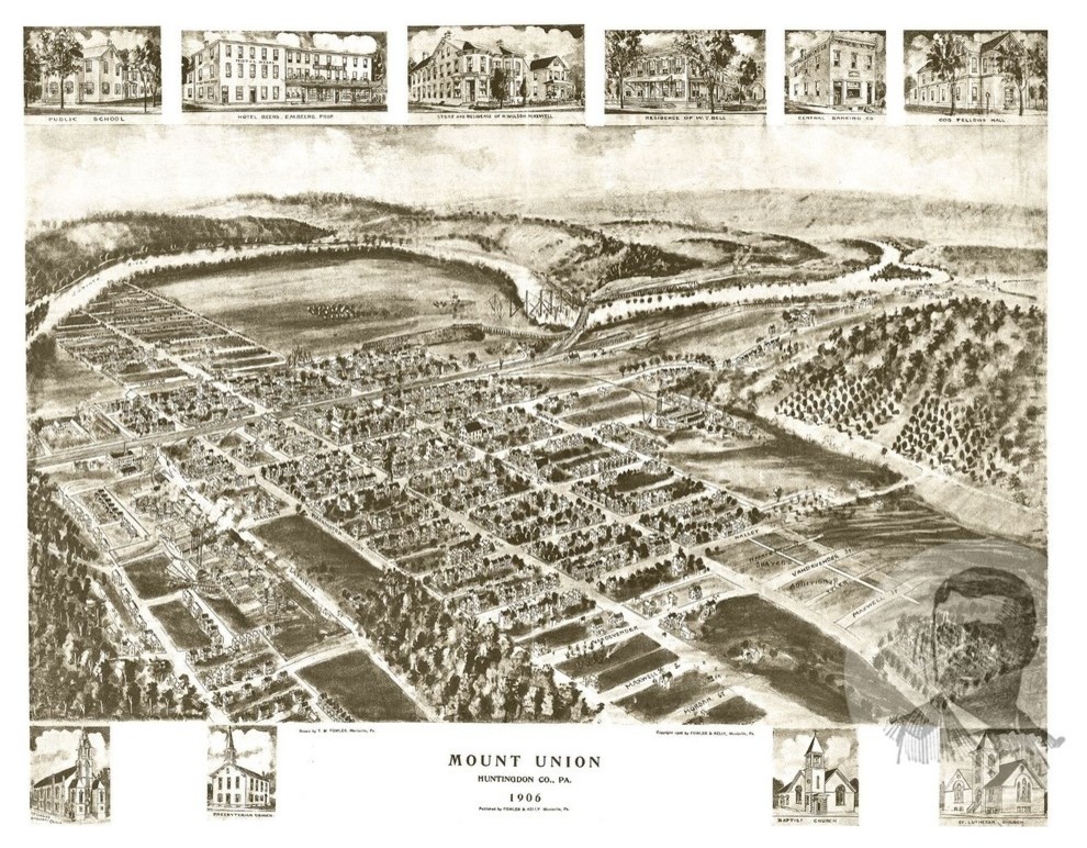 Old Map of Mount Union Pennsylvania 1906, Vintage Map Art Print, 18"x24
