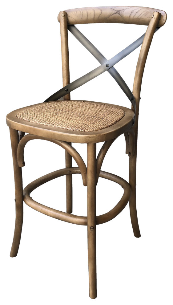 Cross Back Fixed Counter Stool, Brown