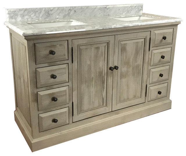 Hudson Double Sink Bathroom Vanity With Carrara White Marble Top 60 Farmhouse Vanities And Consoles By Infurniture Inc Houzz - Farmhouse Sink Bathroom Vanity 60
