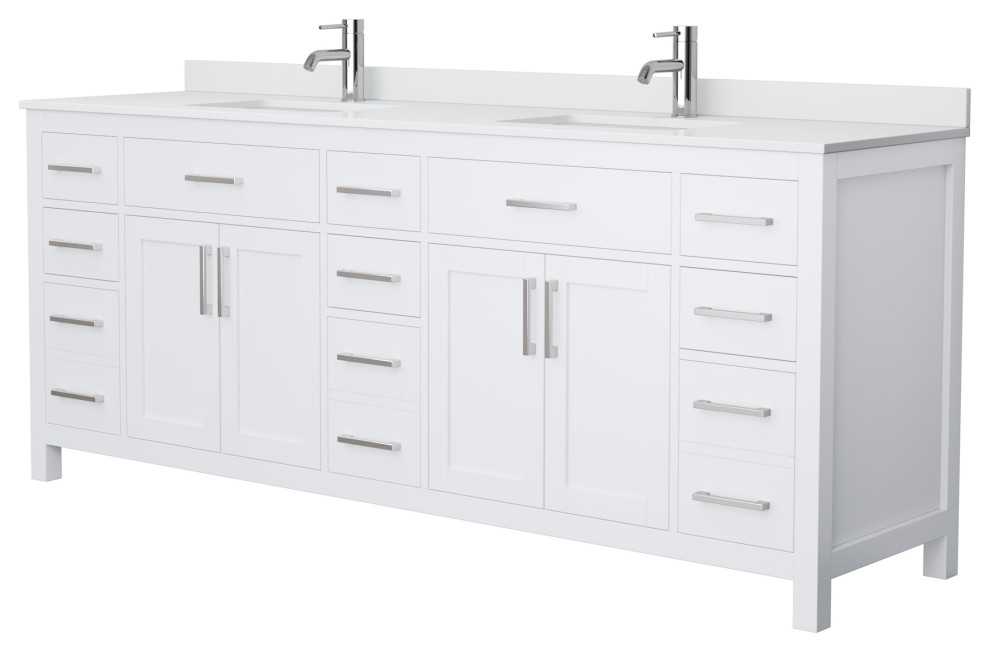 Beckett 84" White Double Vanity, White Cultured Marble Top