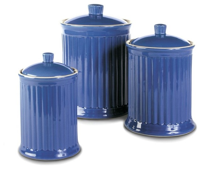 OmniWare Simsbury Blue Stoneware Canister, Set of 3