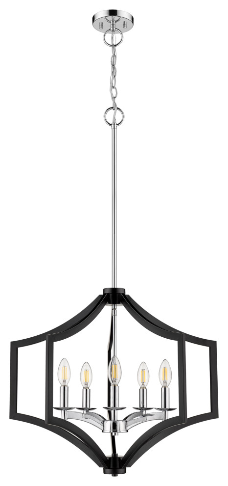Maya 5-Light Chandelier, Matte Black Finish with Chrome Accents
