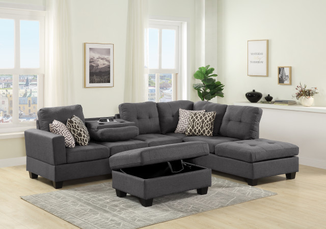 Kourtney Dark Gray Reversible Sectional Sofa With Cup Holder Table Usb Port Transitional Sofas By Lilola Home - Sofa Cup Holder Table Kourtney Dark Gray Reversible Sectional Sofa With Cup Holder Table Usb Port Transitional Sofas By Lilola Home - Sofa Cup Holder Table