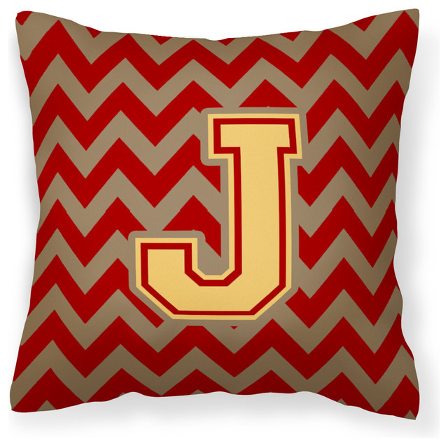 Letter J Chevron Garnet and Gold Fabric Decorative Pillow ...