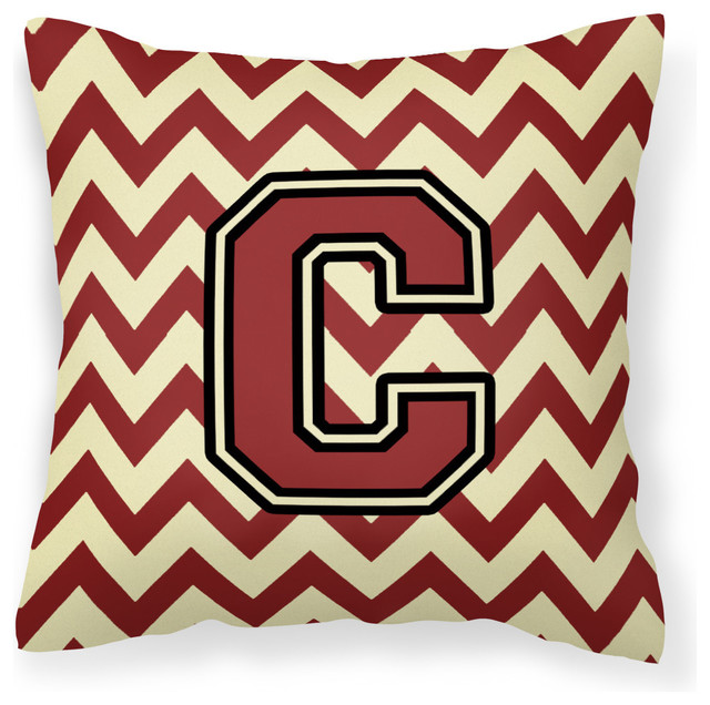 Letter C Chevron Maroon and Gold Fabric Decorative Pillow ...