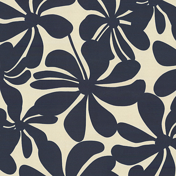 Navy and White Graphic Floral Fabric