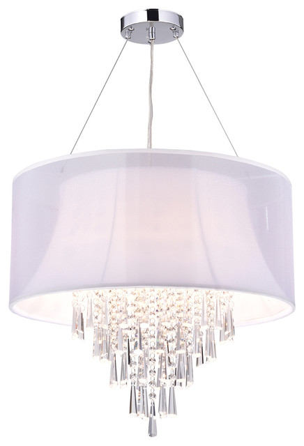 4 Light Double White Fabric Drum Shade Crystal Pendant Chandelier 4 Light Double White Fabric Drum Shade Crystal Pendant Chandelier Contemporary Chandeliers By Edvivi