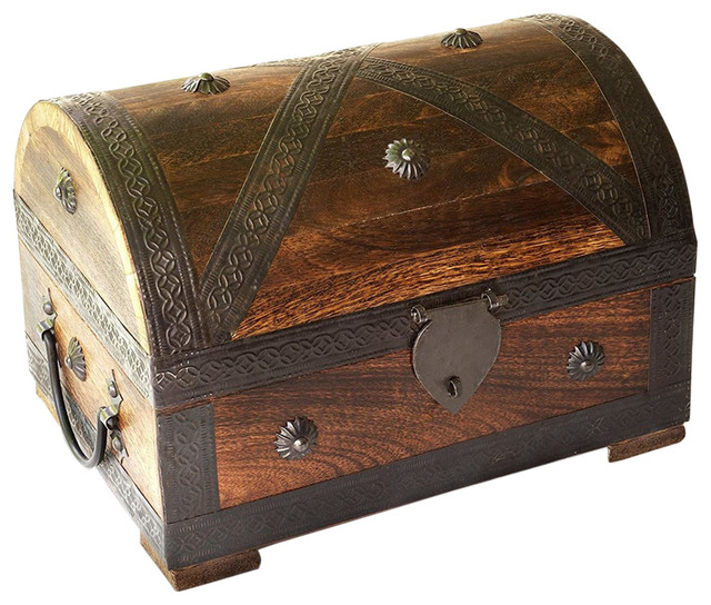 Treasure Storage Chest, Durable Wood and Metal Construction, Pirate Design