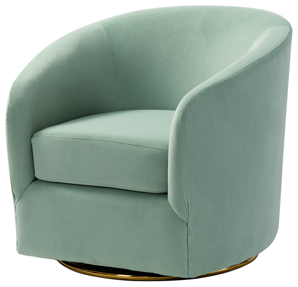 Upholstered Accent Comfy Swivel Chair With Metal Base, Sage