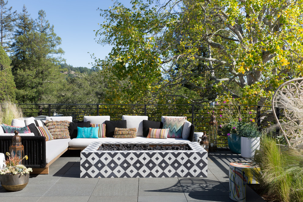 Design ideas for a contemporary deck in San Francisco with a fire feature and no cover.