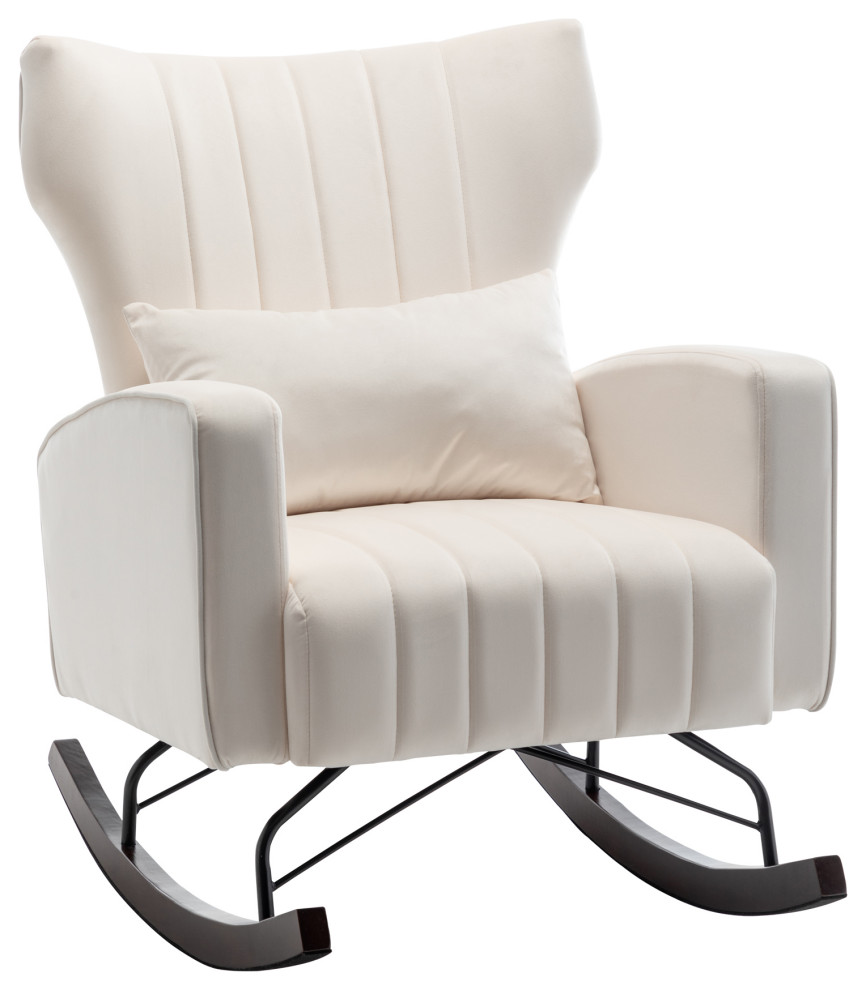 Velvet Nursery Rocking Chair With Solid Metal Legs Contemporary
