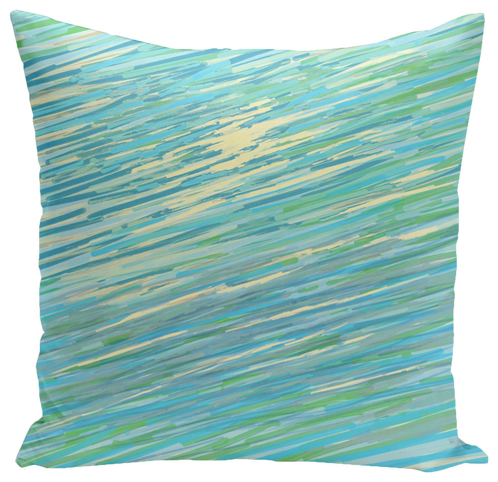 Polyester Decorative Pillow, Abstract Coastal, Blue, Green, Yellow, 18"x18"
