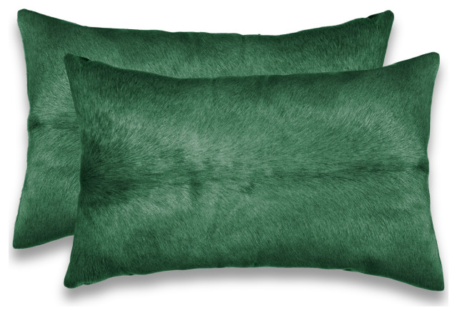 12"x20" Torino Cowhide Pillows, Set of 2, Verde