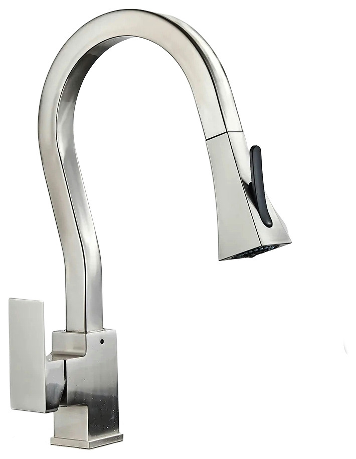 Kitchen Faucet With Flexible Pull Down Sprayer Mixer Tap, Brushed Nickel
